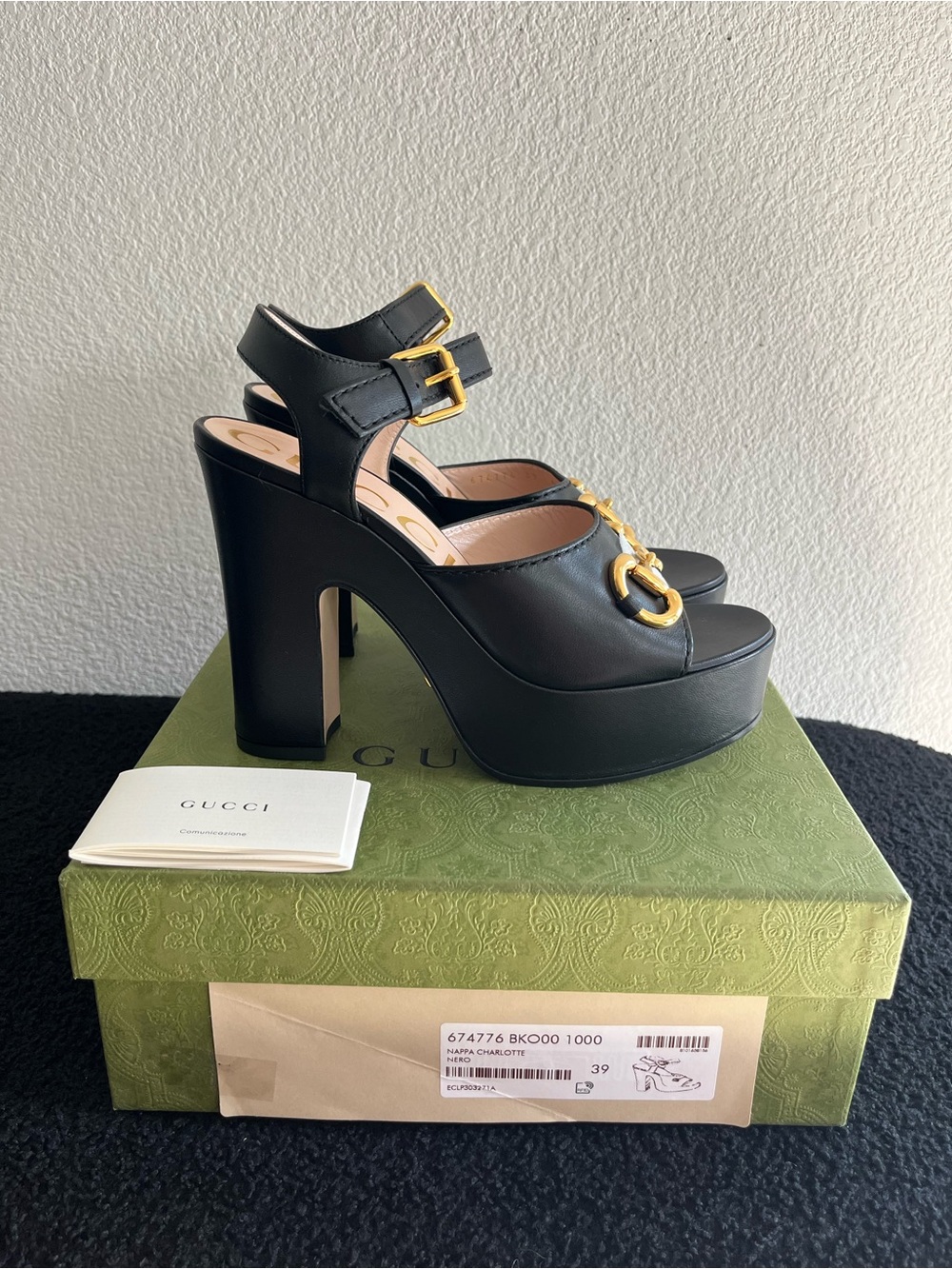 NEW Gucci Black Leather Platform Sandals with Gold Horsebit Detail EU 39 - Picture 3 of 15